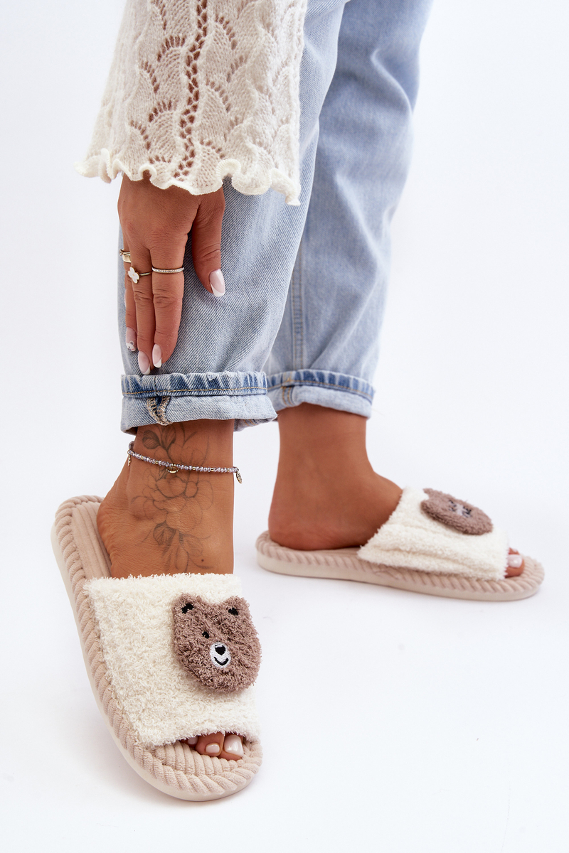 Women's Slippers With Teddy Bear, Beige Lavetire