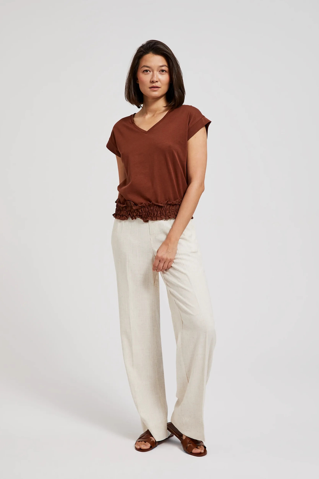 Women's blouse with elastic waistband MOODO - brown