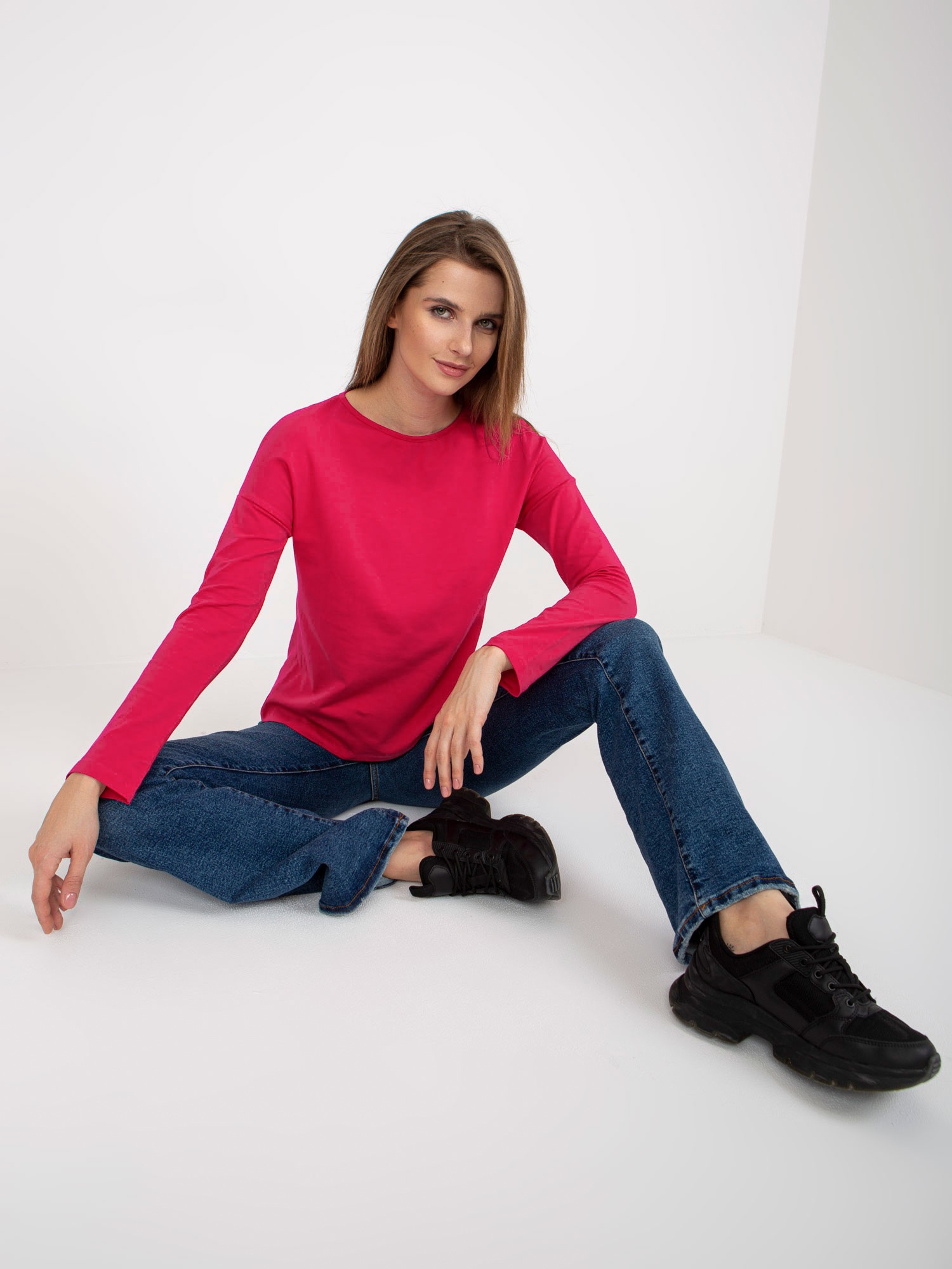 Fuchsia Basic Cotton Blouse With Long Sleeves