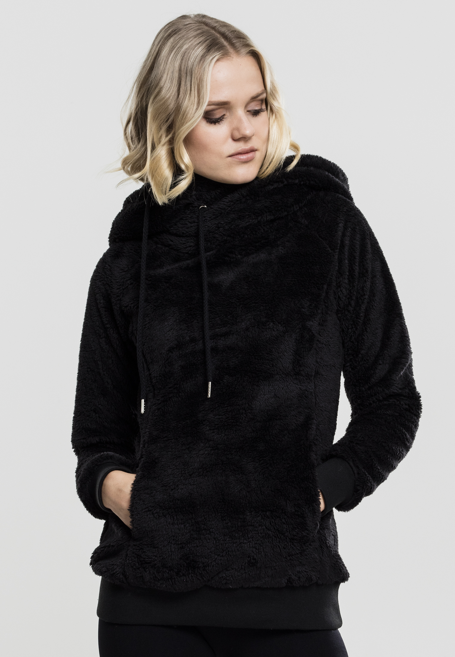 Women's Long Teddy Hoody Black