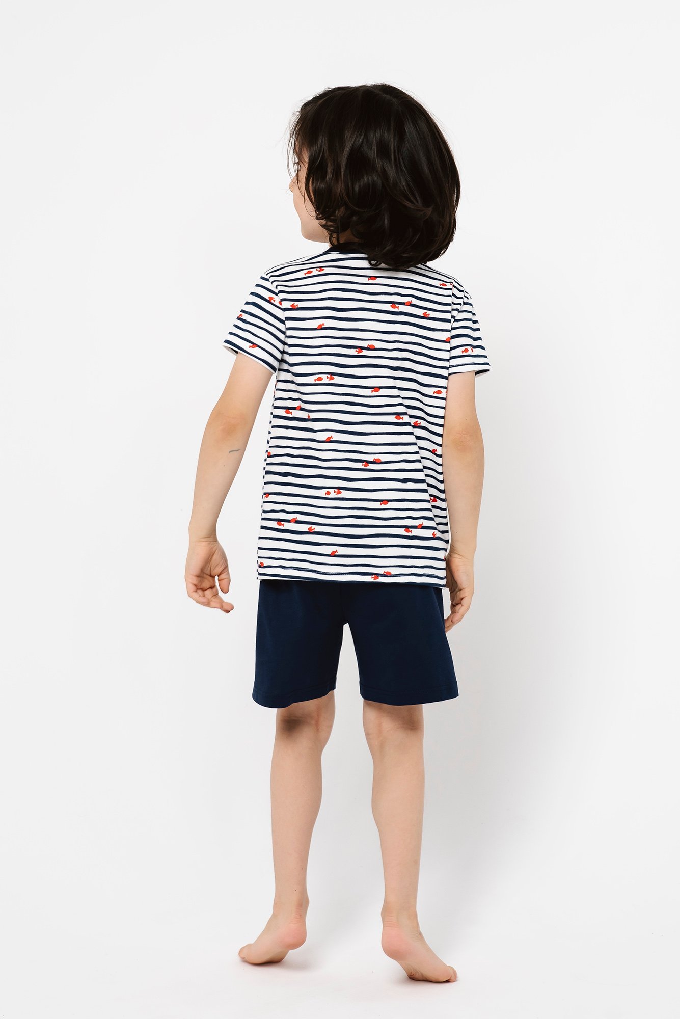 Levně Chlapecké pyžamo Korfu, krátký rukáv, krátké kalhoty - potisk/námořnická modrá