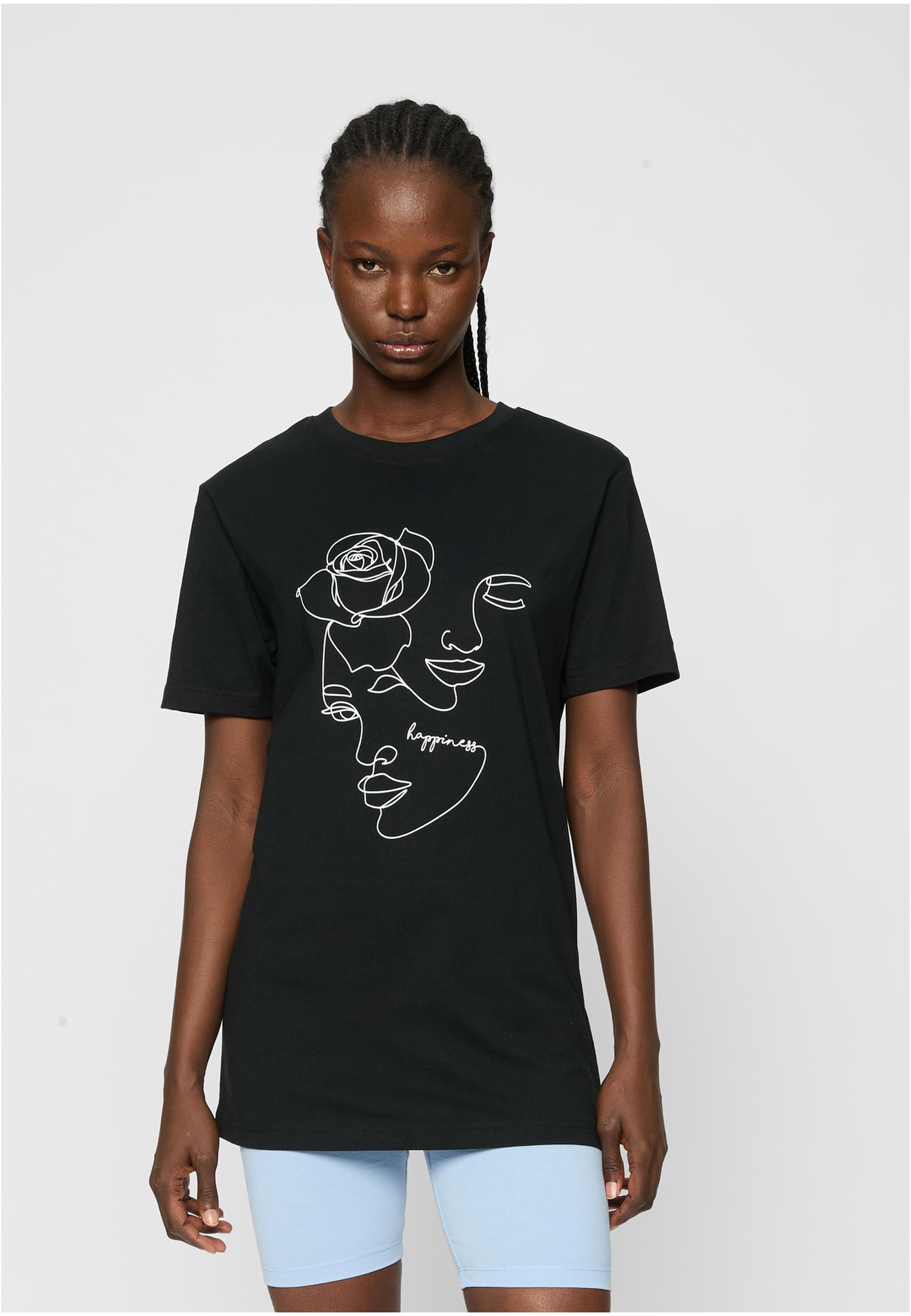 Women's Black T-Shirt One Line Rose