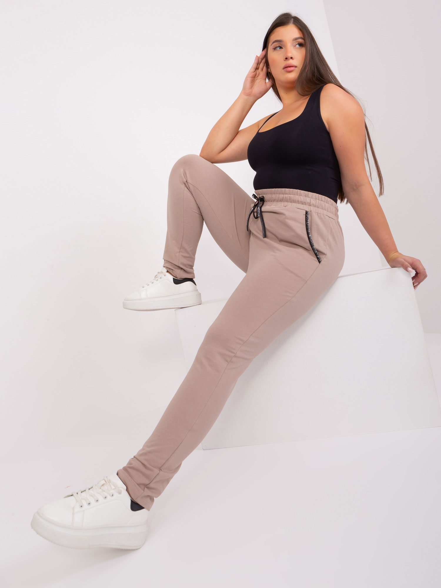 Beige Plus Size Sweatpants With Drawstring From Savage