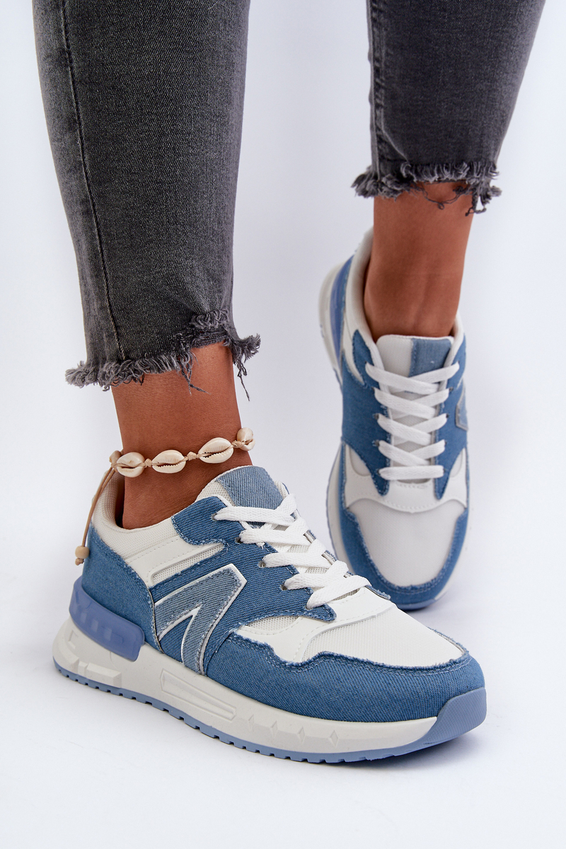 Women's denim sneakers made of eco leather, Vinelli blue