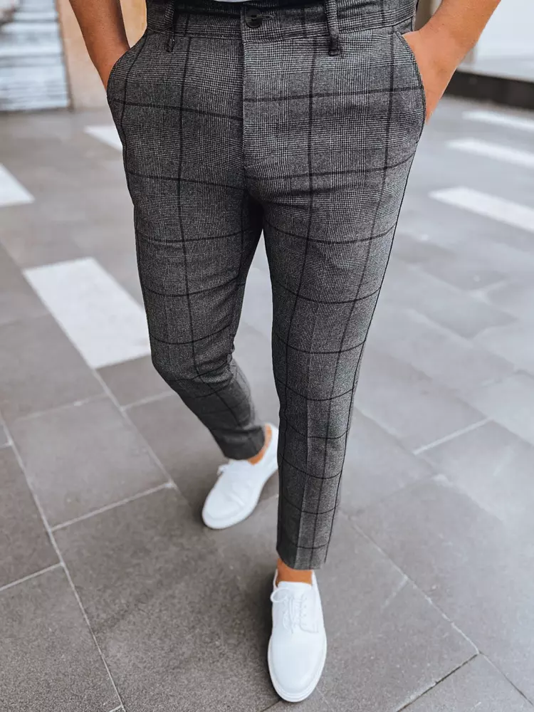 Men's Dark Grey Checkered Chino Trousers Dstreet