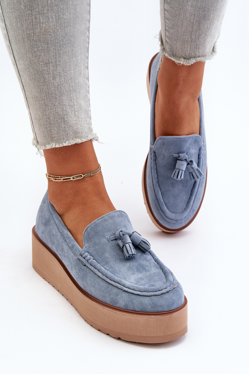 PS1 Women's Platform Moccasins With Fringes Blue Mialani