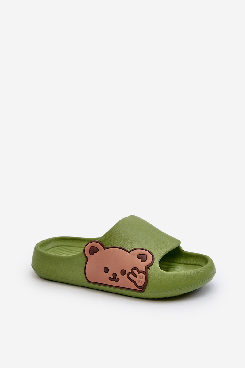 Lightweight foam slippers with teddy bear, Green Relif