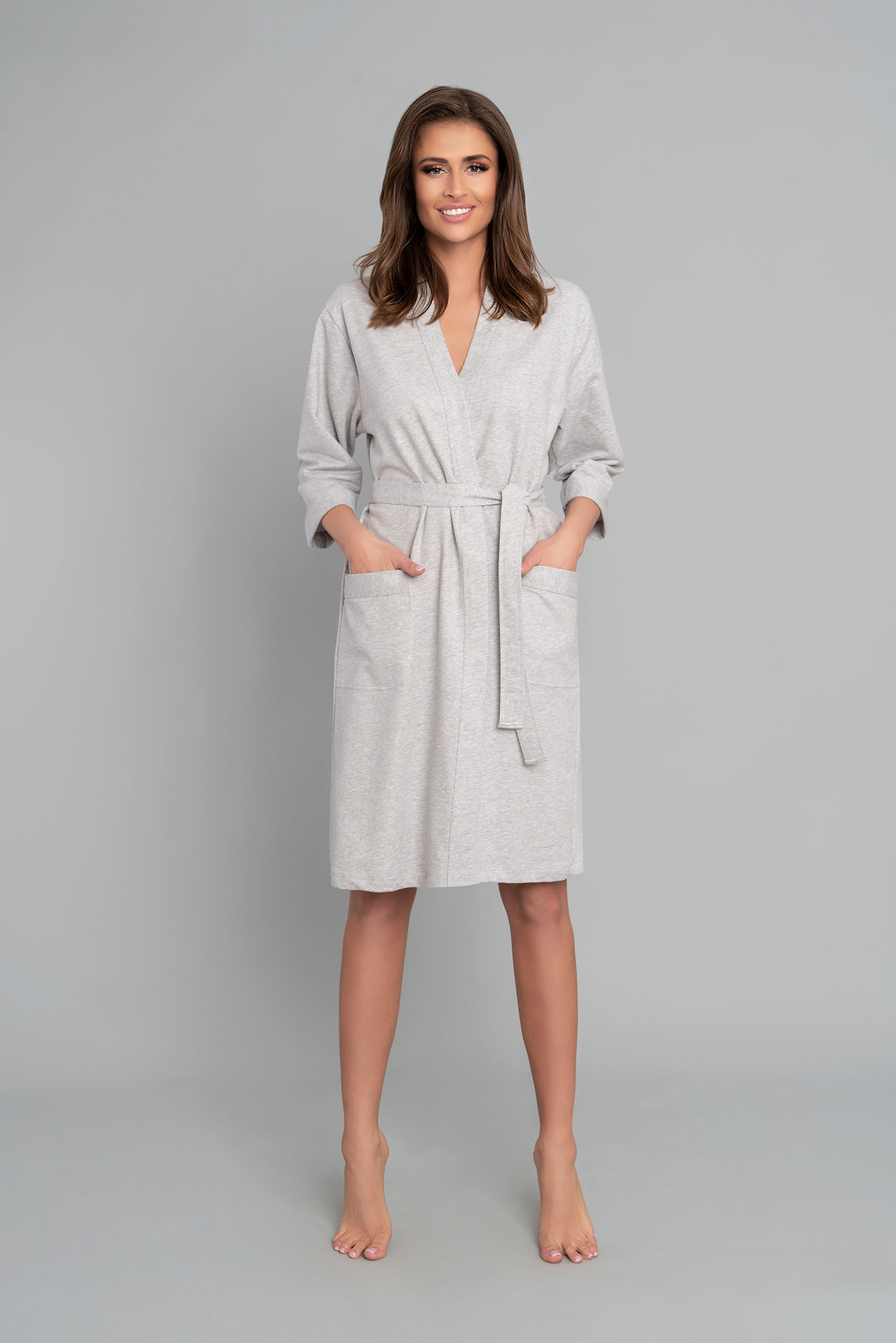 Women's Dressing Gown Karla With 3/4 Sleeves - Light Melange