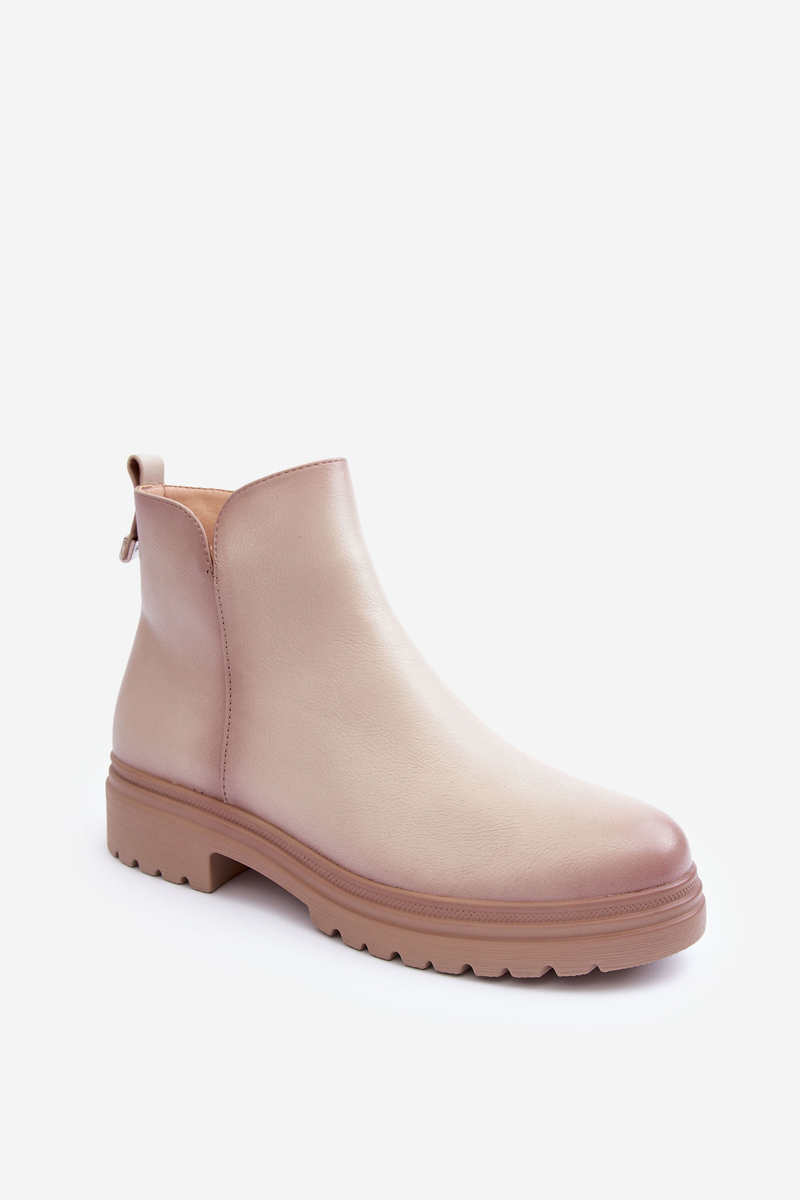 Leather Ankle Boots With Low Heel Beige Foteini