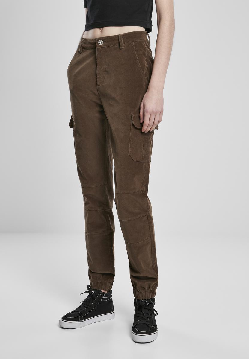 Doamnelor high waist Cargo Corduroy Pantaloni Dark Olive