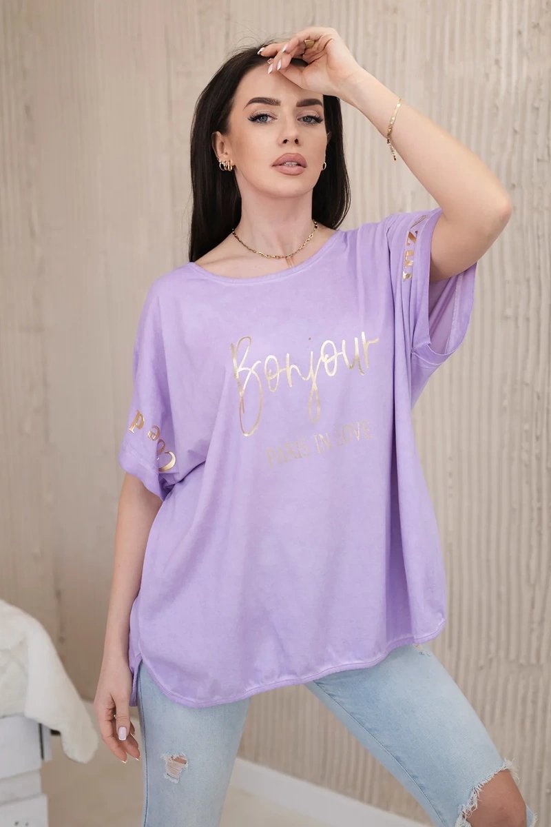 Cotton blouse plus size, steamed, purple