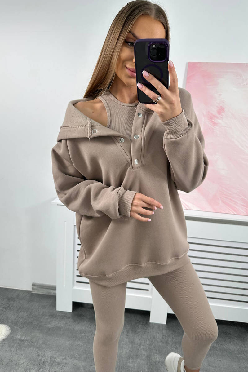 Set 3in1 sweatshirt, top and leggings dark beige