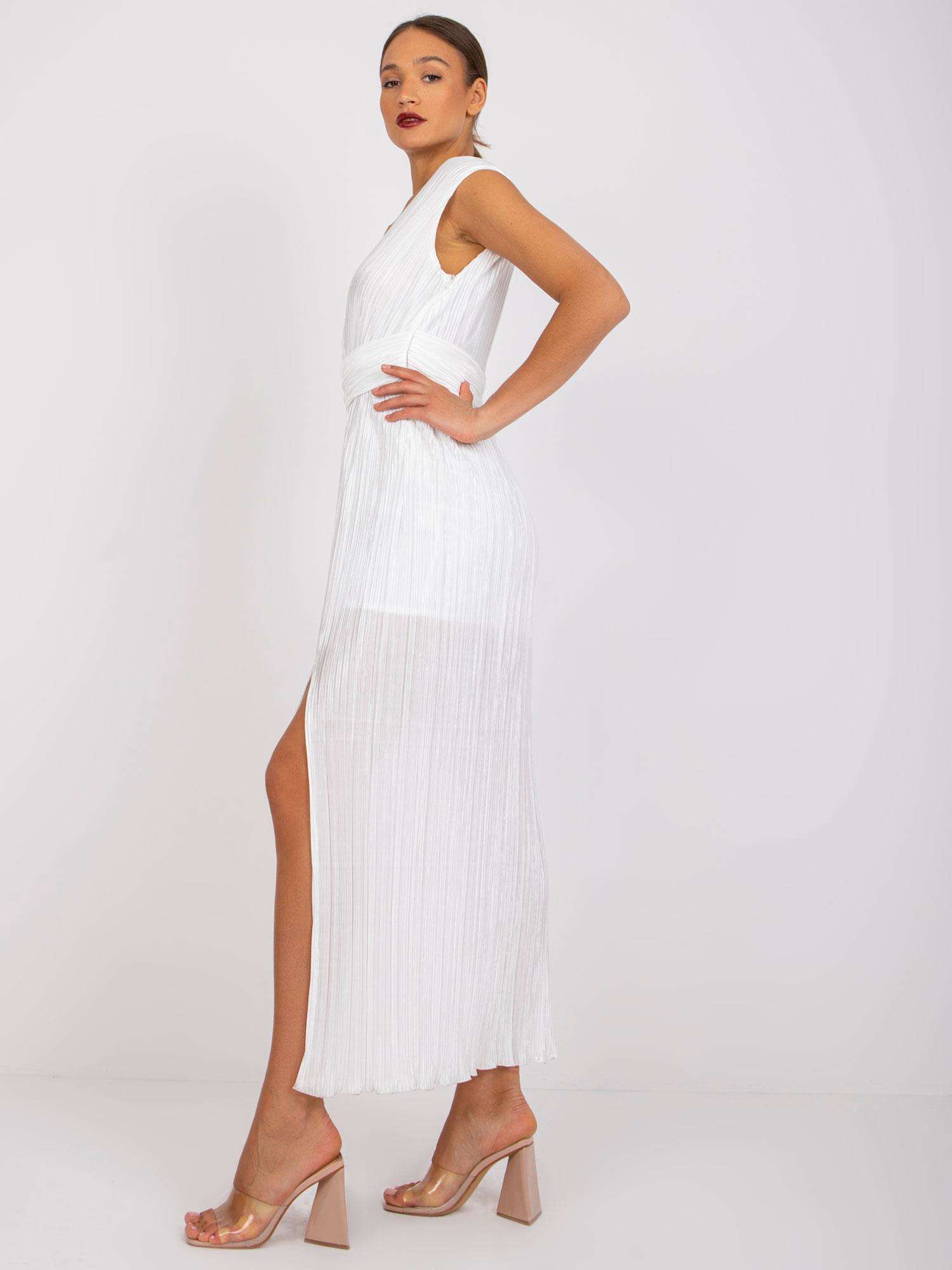 White pleated evening dress by Ewelina