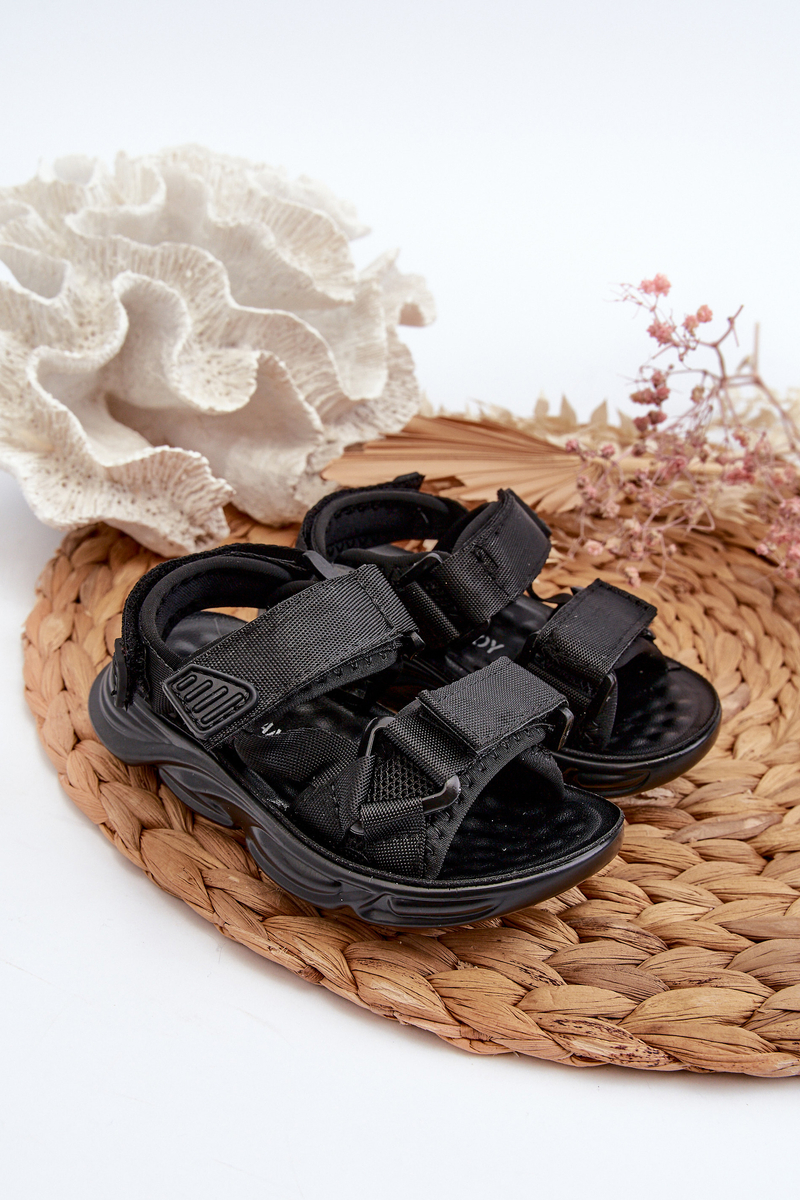 Children's sandals with velcro fastening, Black Orretta