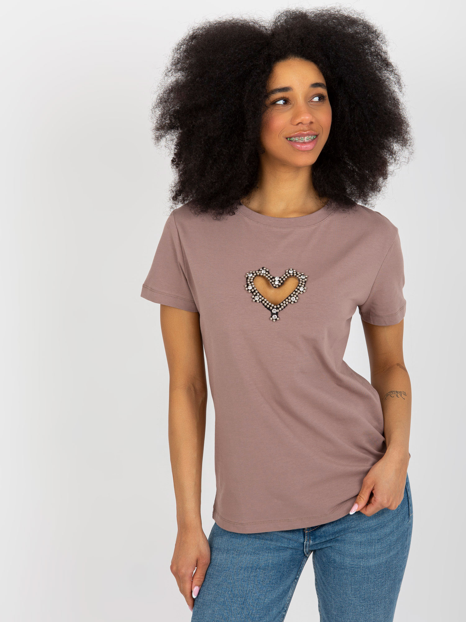 Brown T-shirt With Heart-shaped Application