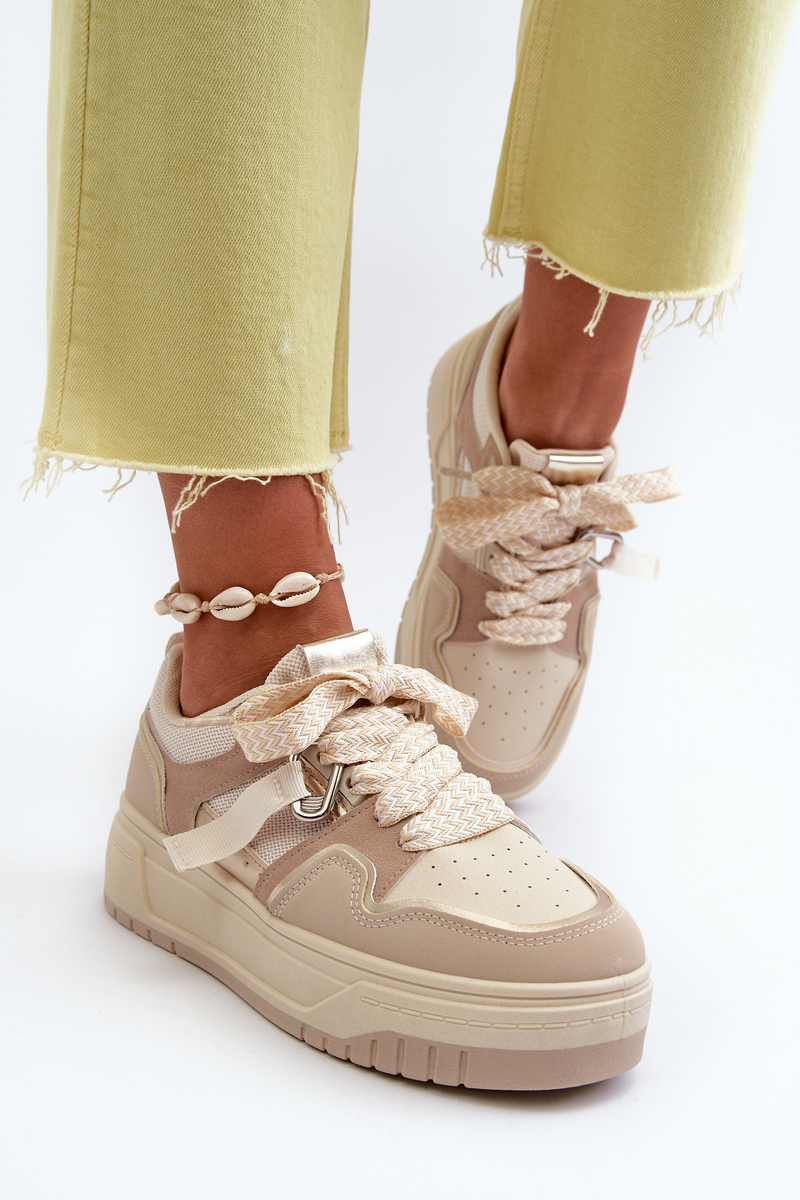 Women's platform sneakers made of eco leather, beige moun