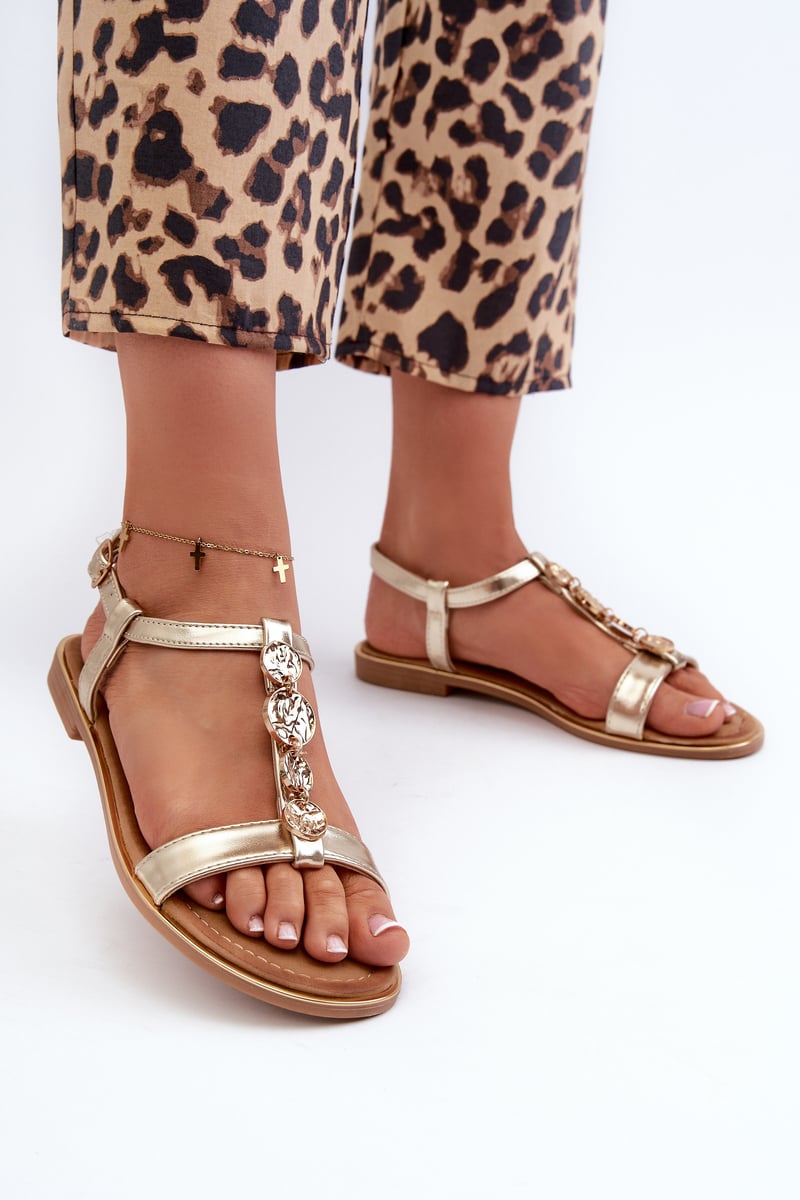Women's flat sandals with gold Muridia decorations