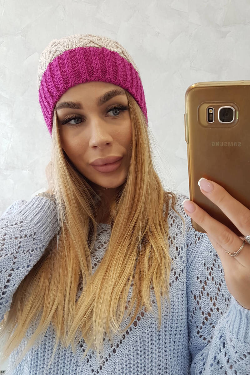 Beanie with fleece Bibiana K264 Light Purple + Light Beige