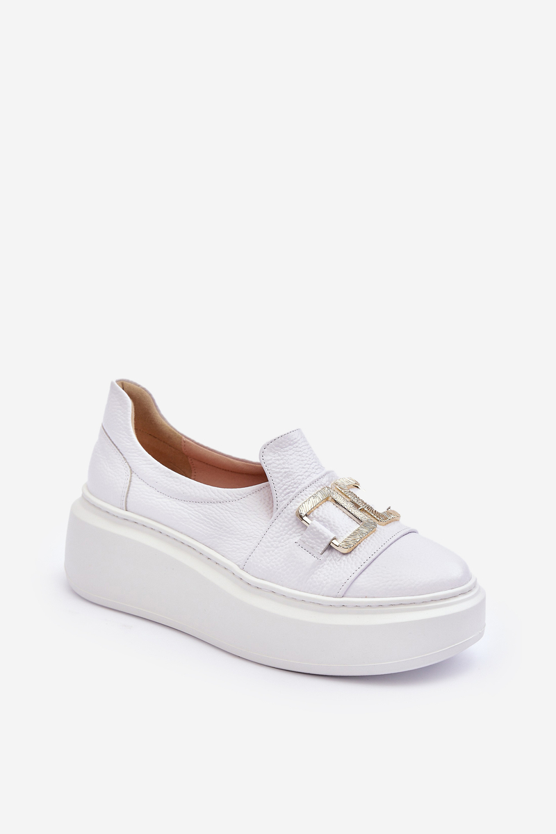 Women's Leather Platform Shoes, White Lewski 3398/2