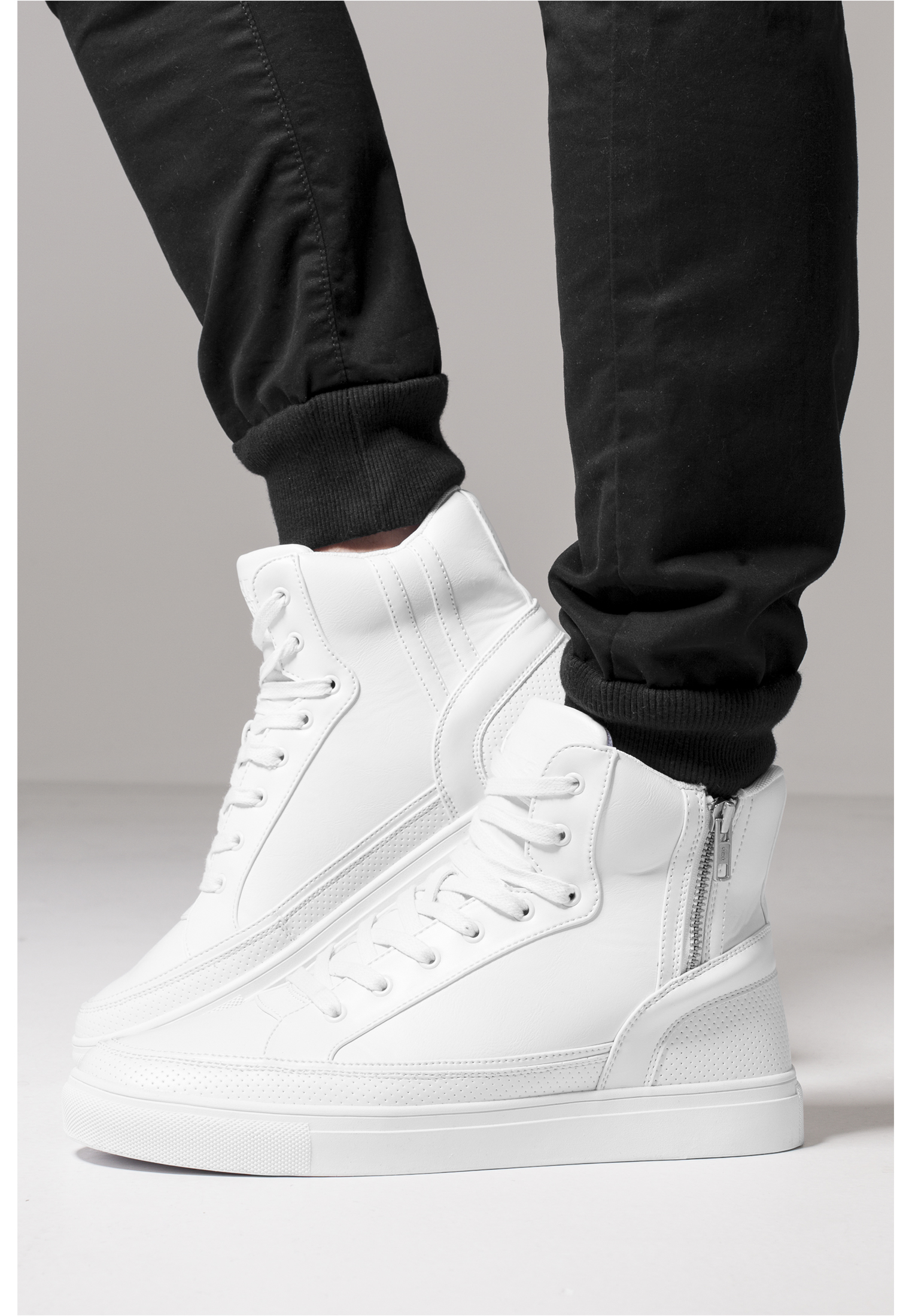 Men's Zipper High Top Sneakers - White