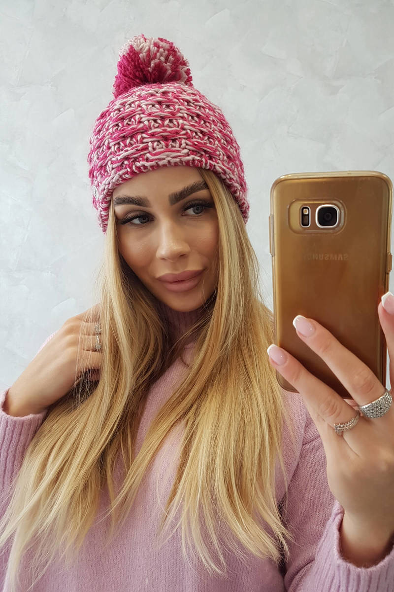Beanie with fleece Fiona K275 fuchsia + powder pink