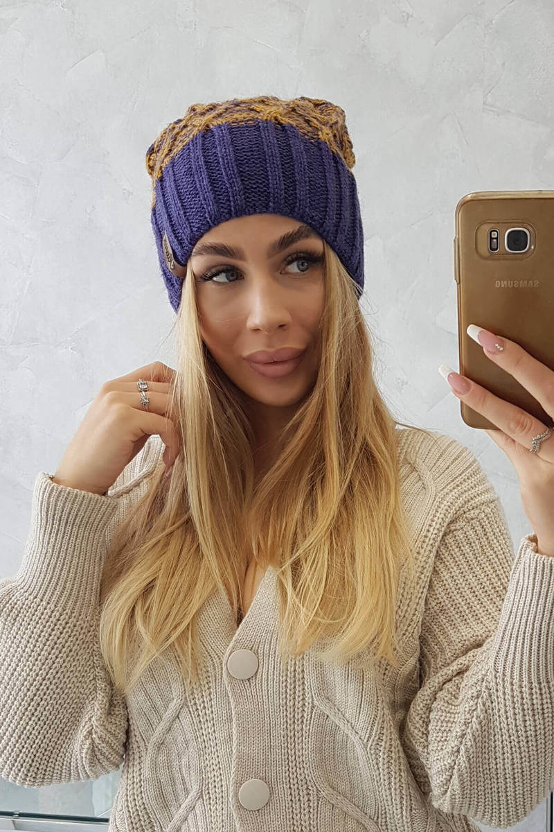 Beanie with fleece Milano K203 mustard melange + dark purple