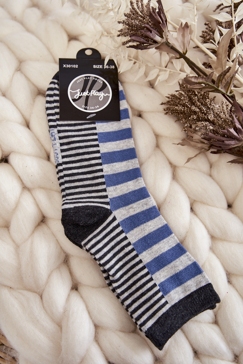 Women's classic socks with stripes and stripes Blue