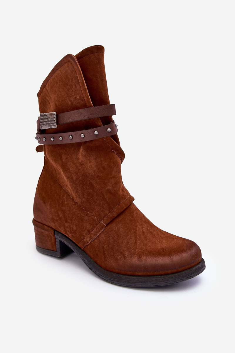 Women's low heel ankle boots with shoulder straps Camel Thelereia