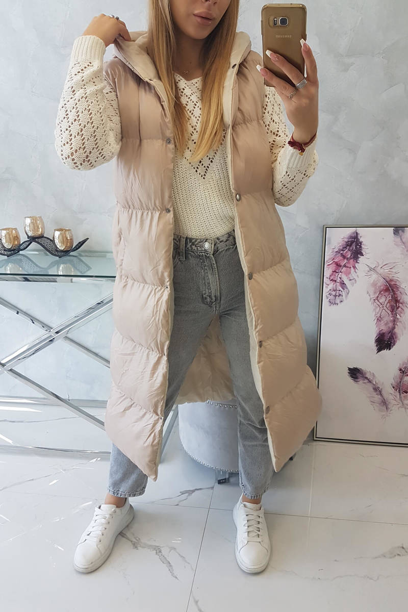 Quilted vest with hood beige
