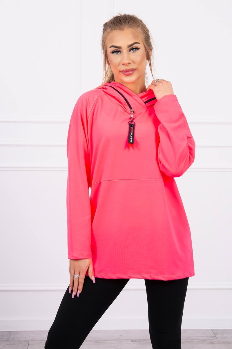 Tunic With Zipper On Hood Oversize Pink Neon