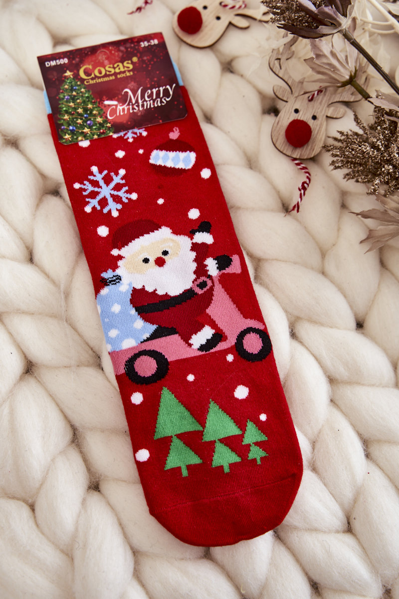 Women's Christmas socks Santa Claus with bag Cosas red