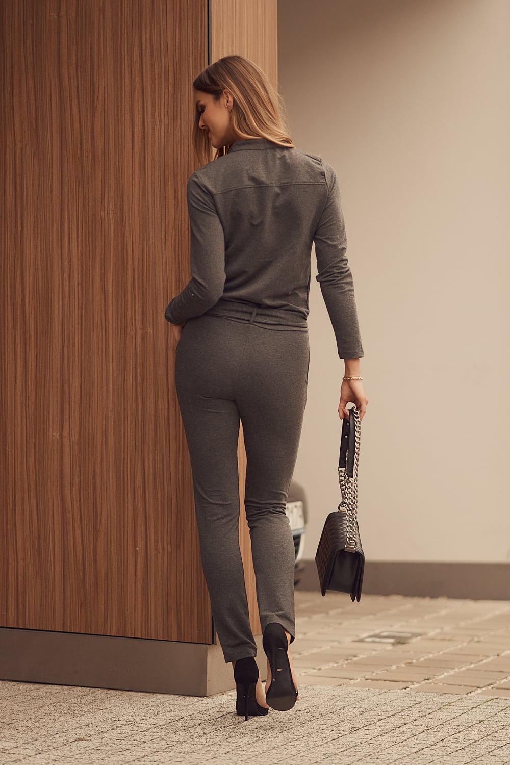Women&#039;s jumpsuit with waist tie Dark gray