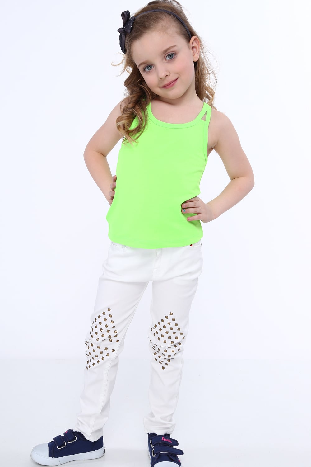 Girls' T-shirt with double straps, fluo green
