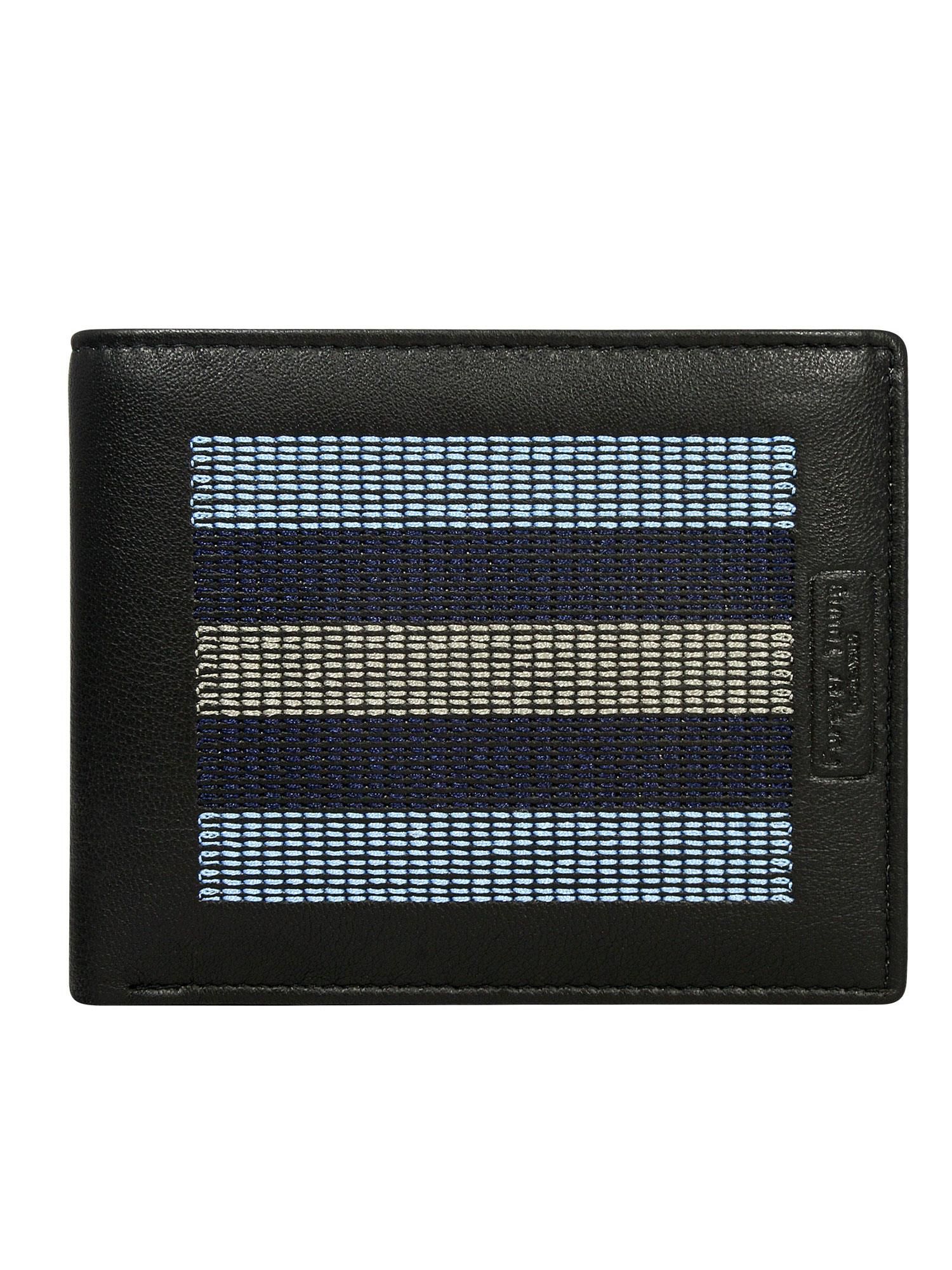 Levně Černá kožená peněženka s šedým prošíváním