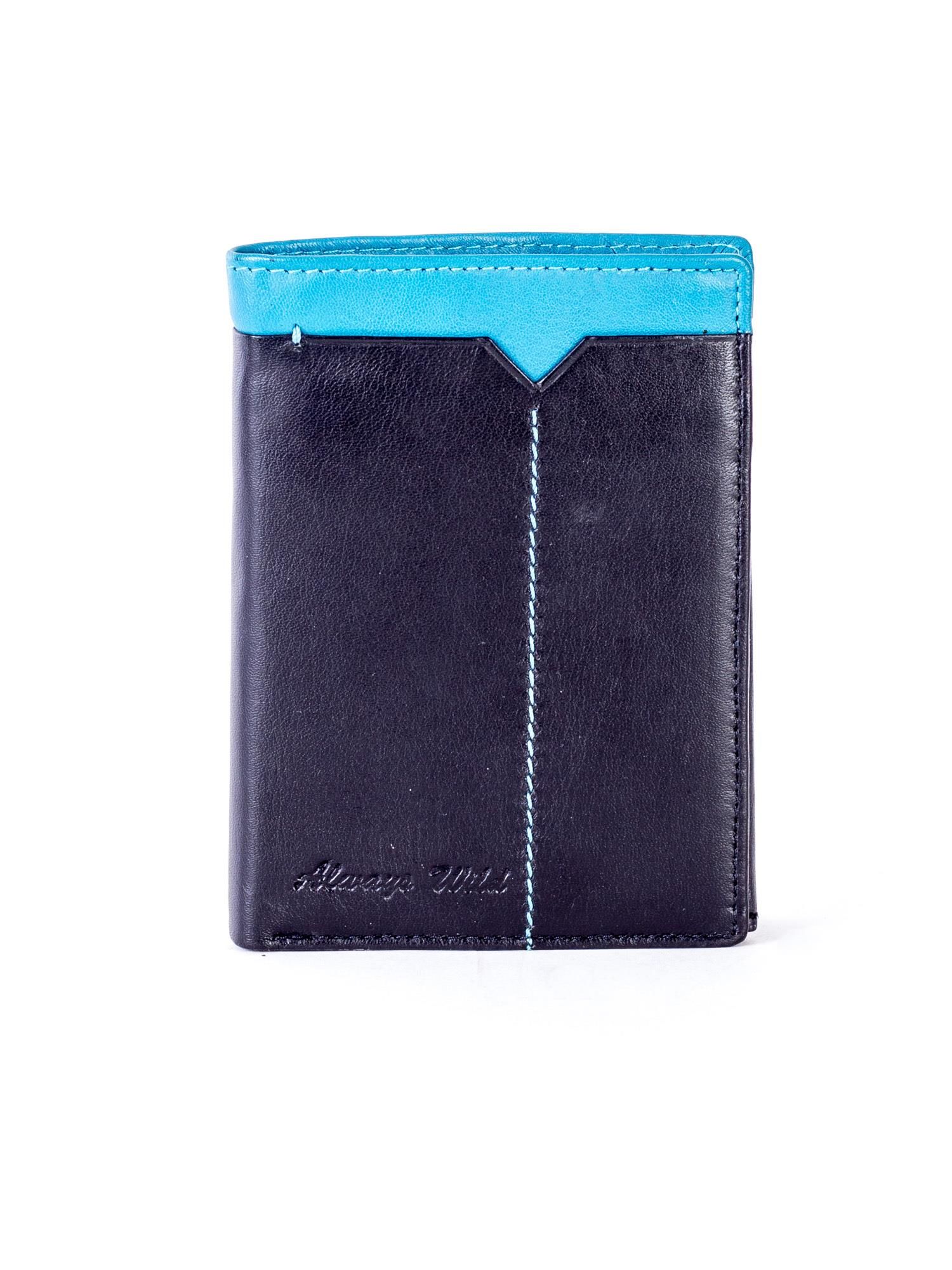 Levně Černá kožená peněženka s modrou vsadkou