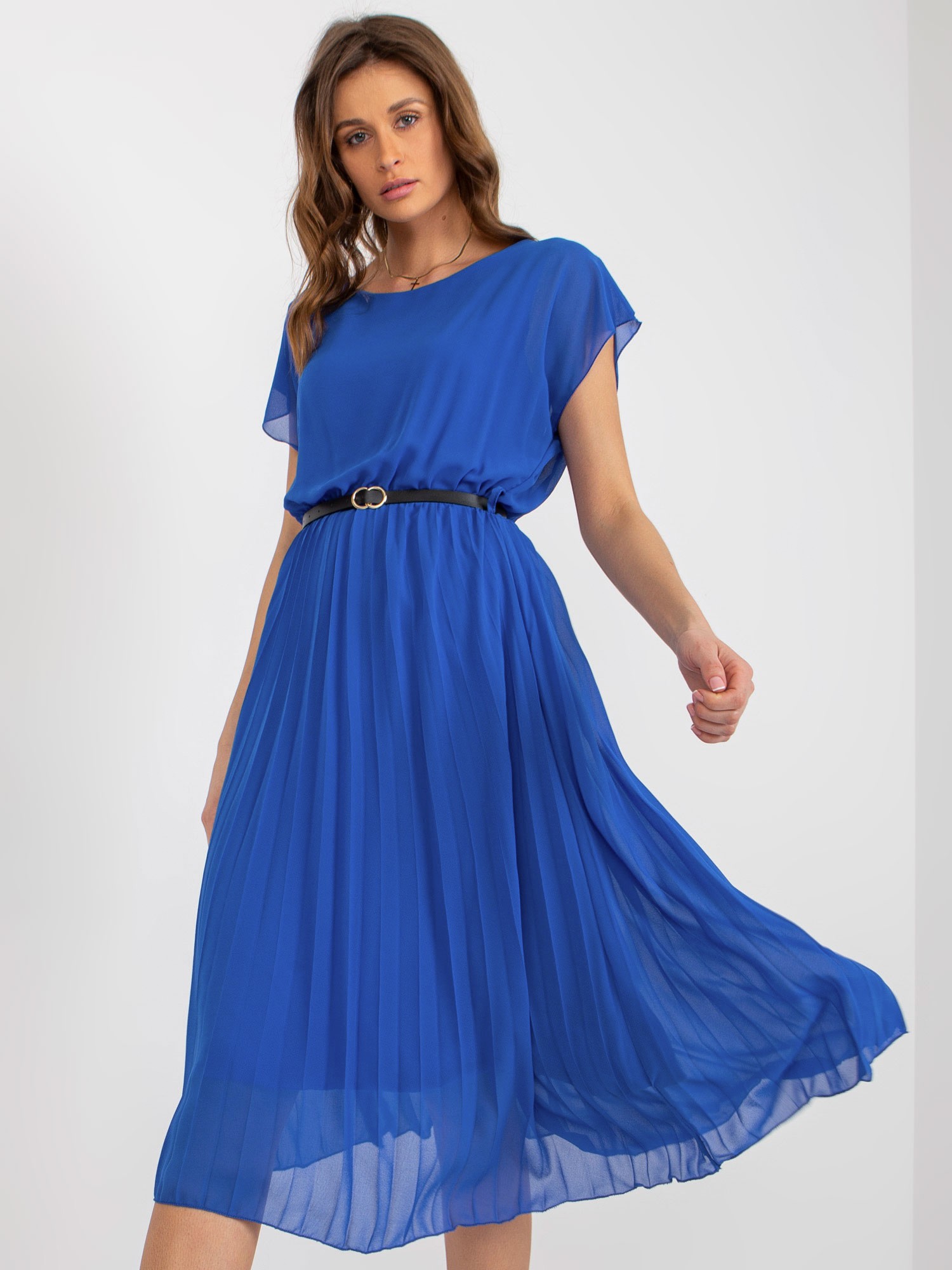 Cobalt blue pleated dress with the addition of viscose