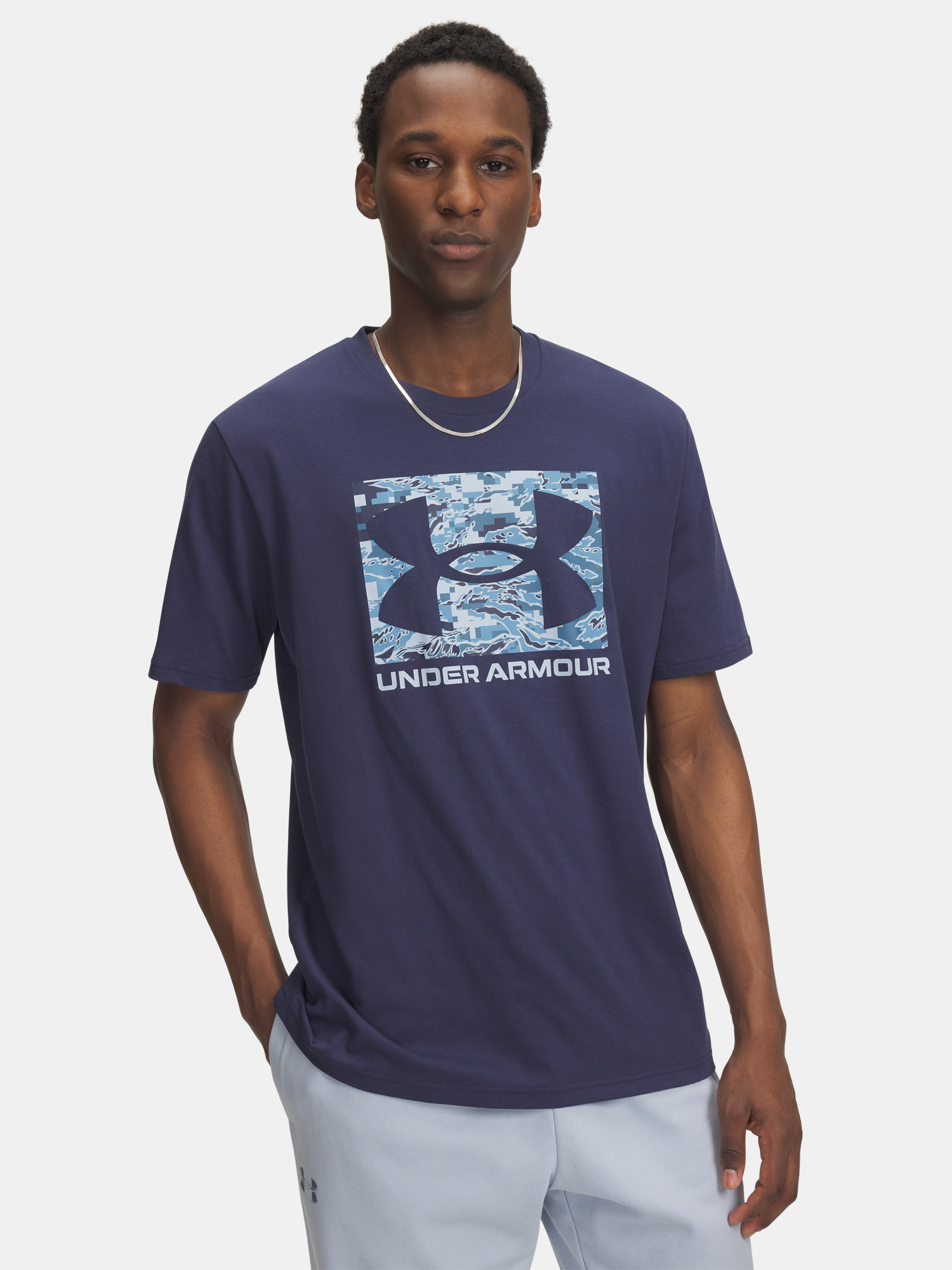 Mens Under Armour UA ABC CAMO BOXED LOGO SS-BLU T-Shirt - Mens