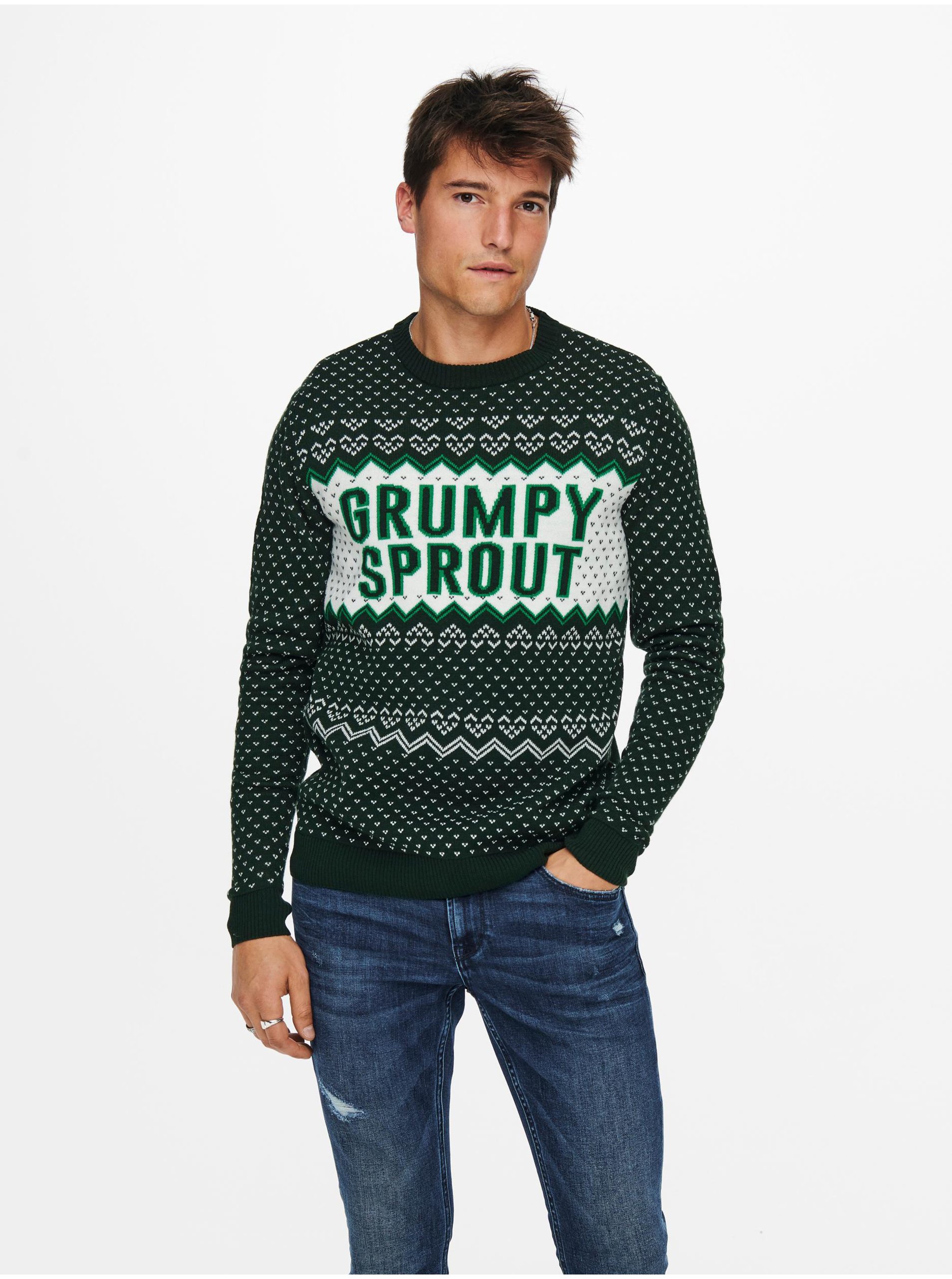 Tmavě zelený vánoční svetr ONLY & SONS X-Mas - Pánské