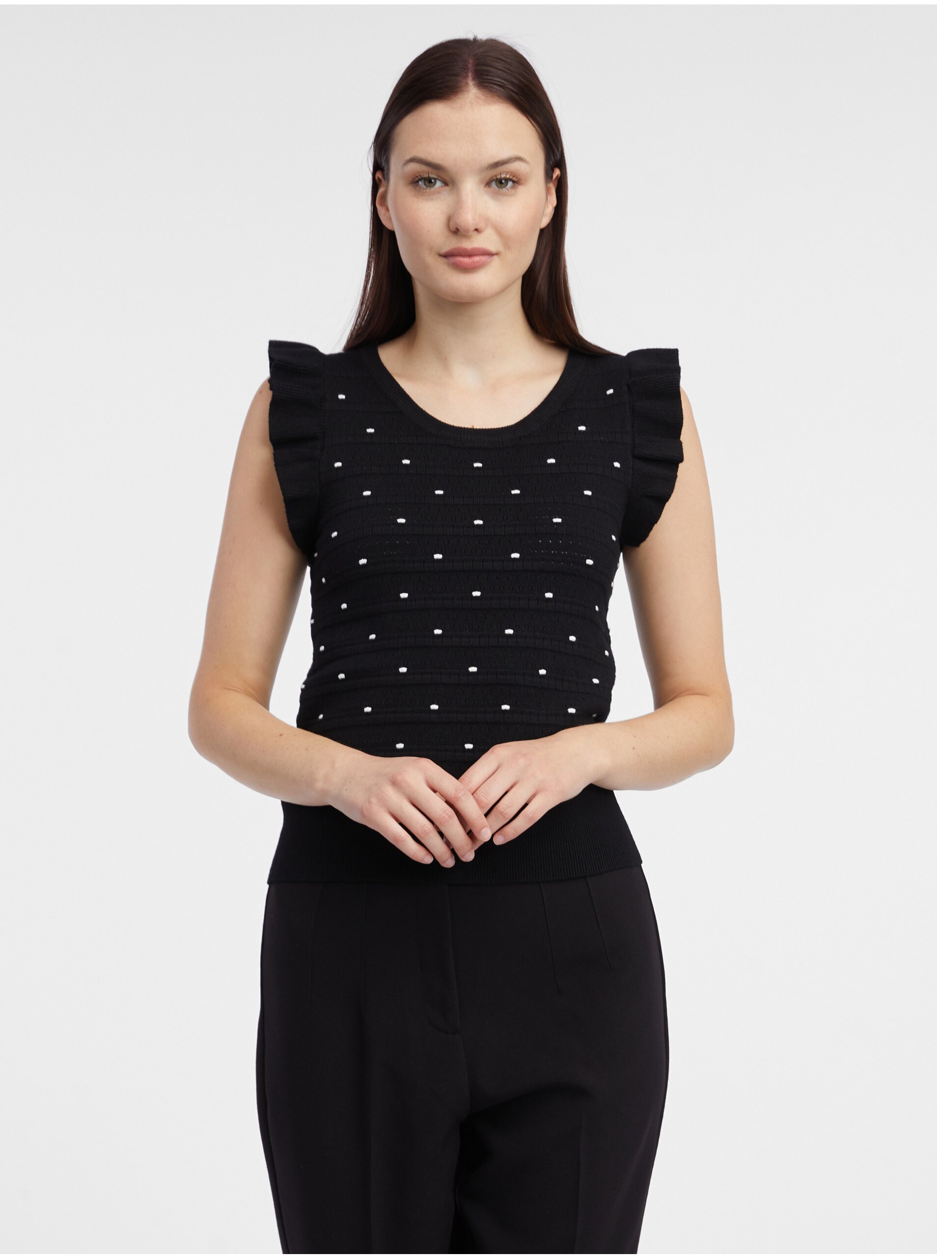 Levně Orsay Černé dámské puntíkované svetrové tričko - Dámské