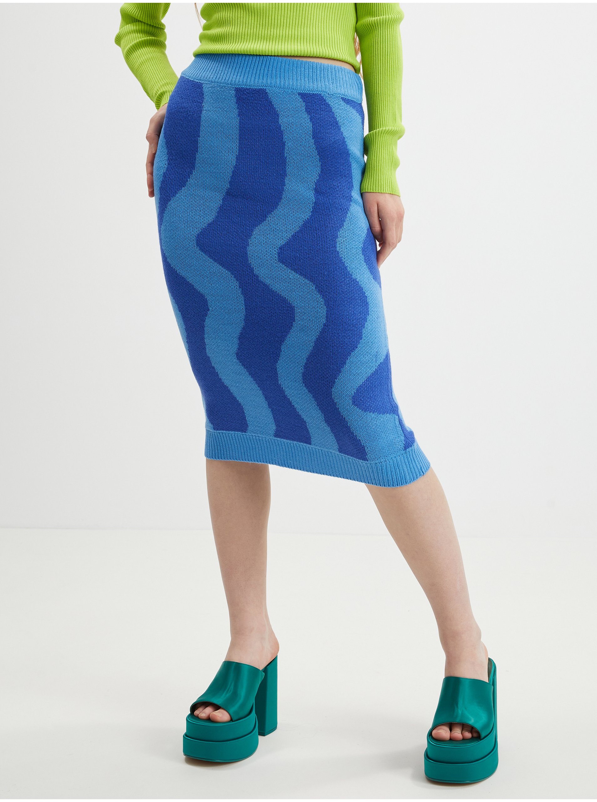 Blue Ladies Patterned Sweater Midi Skirt Noisy May Cosmic - Women