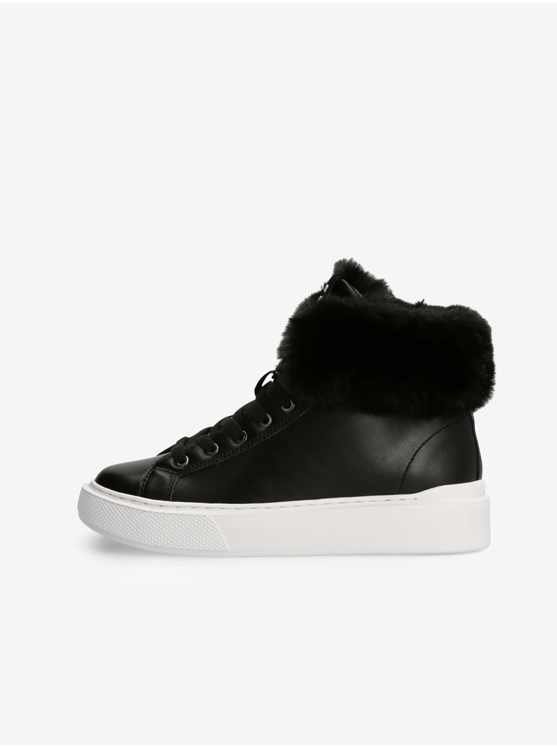 Black Women's Ankle Sneakers with Faux Fur Collar Guess - Women