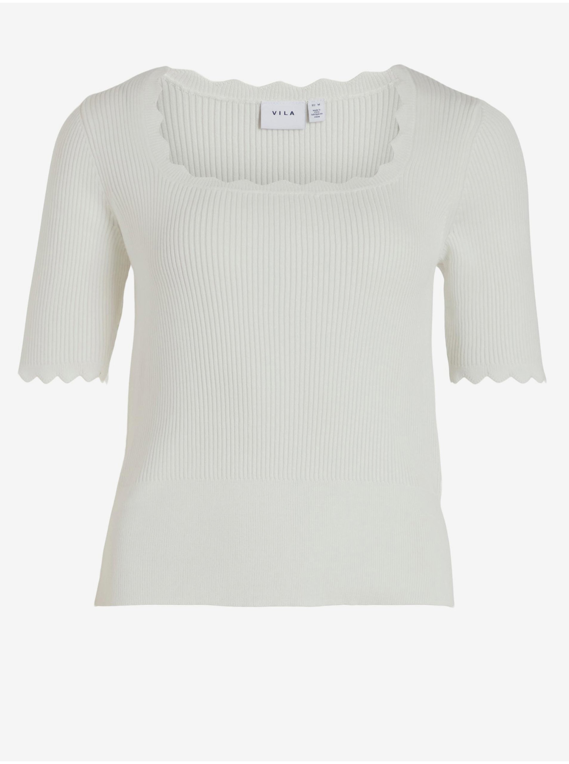 Levně Bílé dámské žebrované tričko VILA Lana - Dámské