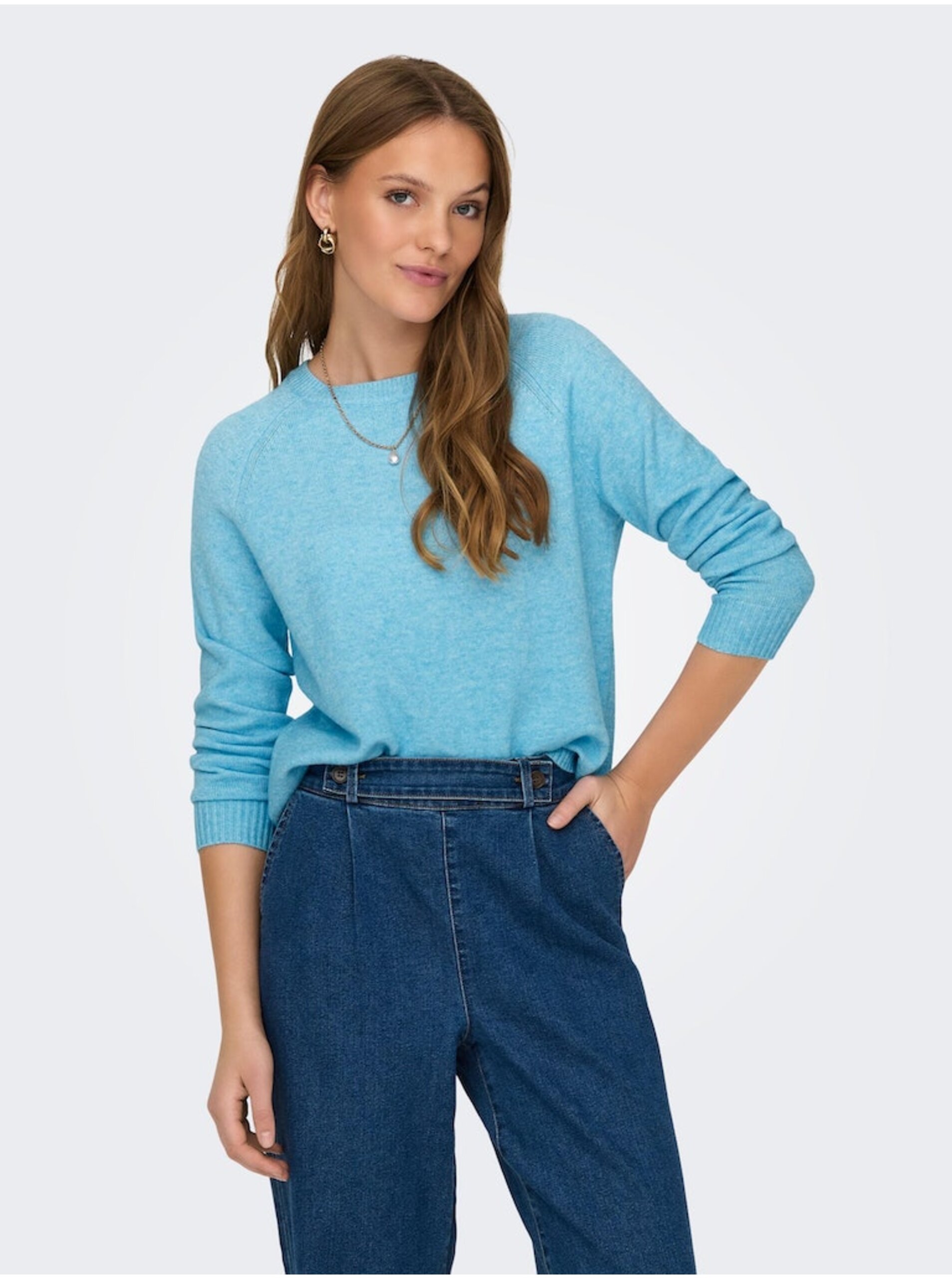 Light blue women's basic sweater ONLY Lesly - Women