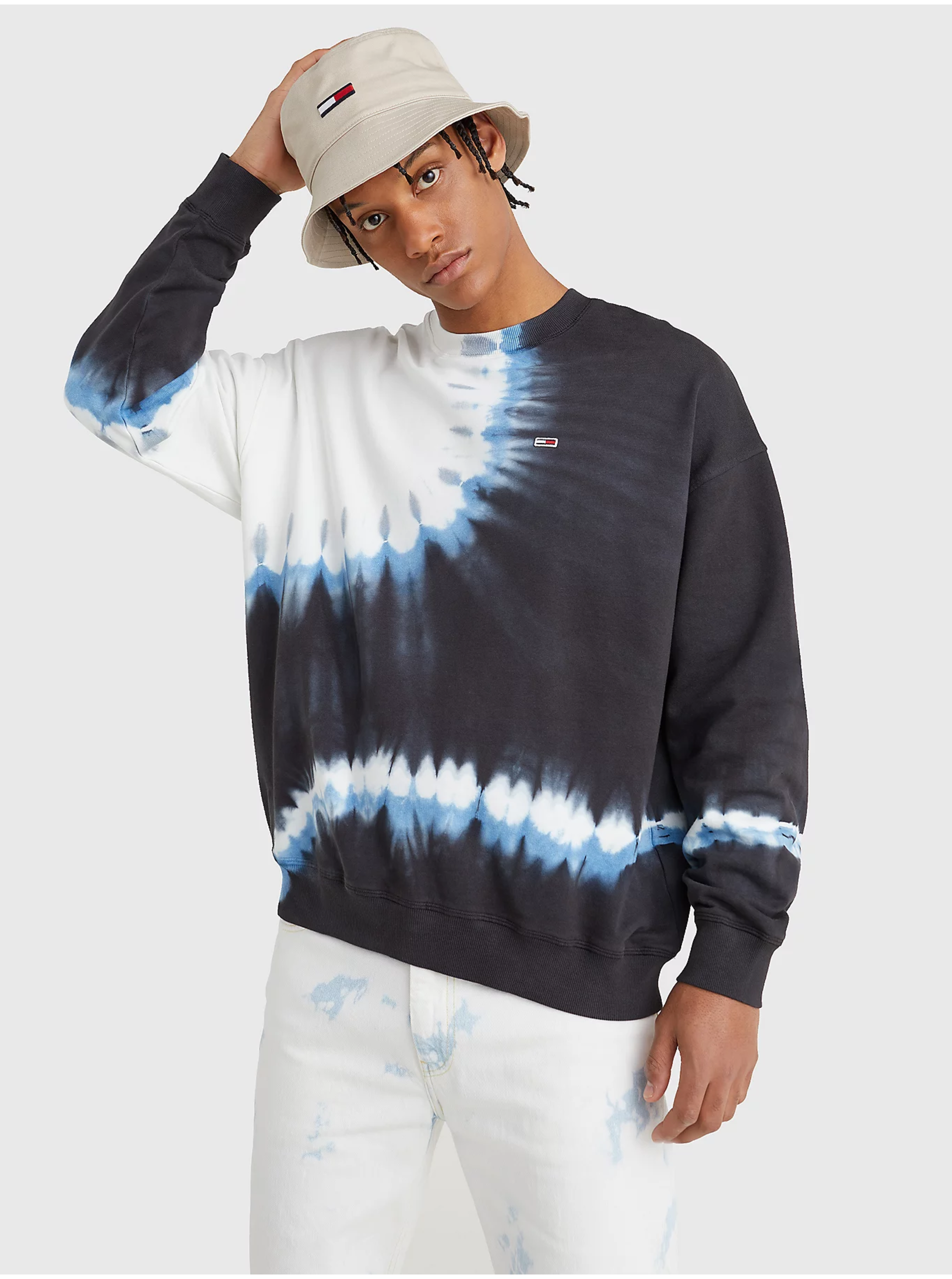 White and Black Mens Patterned Sweatshirt Tommy Jeans - Men