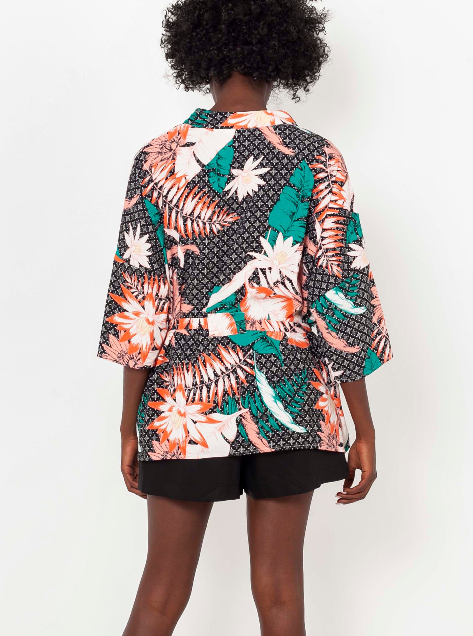 Black Flowered Kimono with CAMAIEU Binding - Women