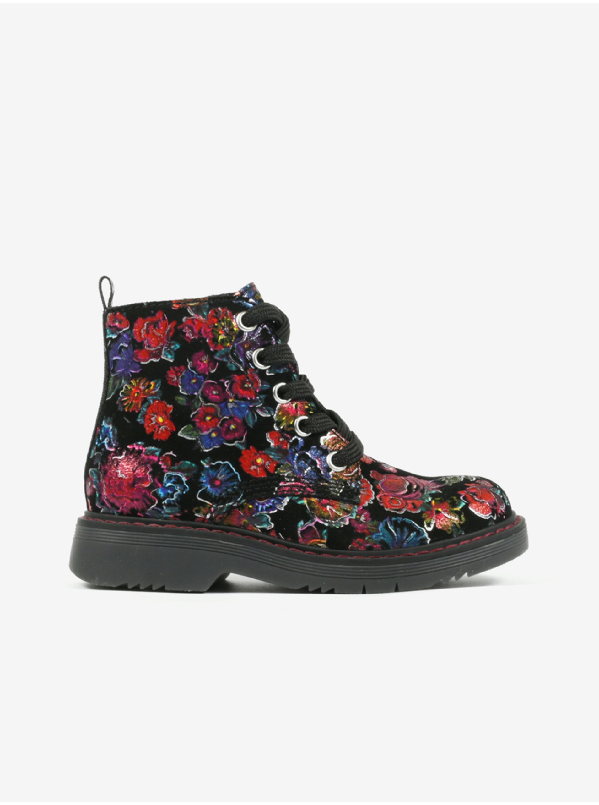 Levně Černé holčičí květované kotníkové boty Richter - Holky