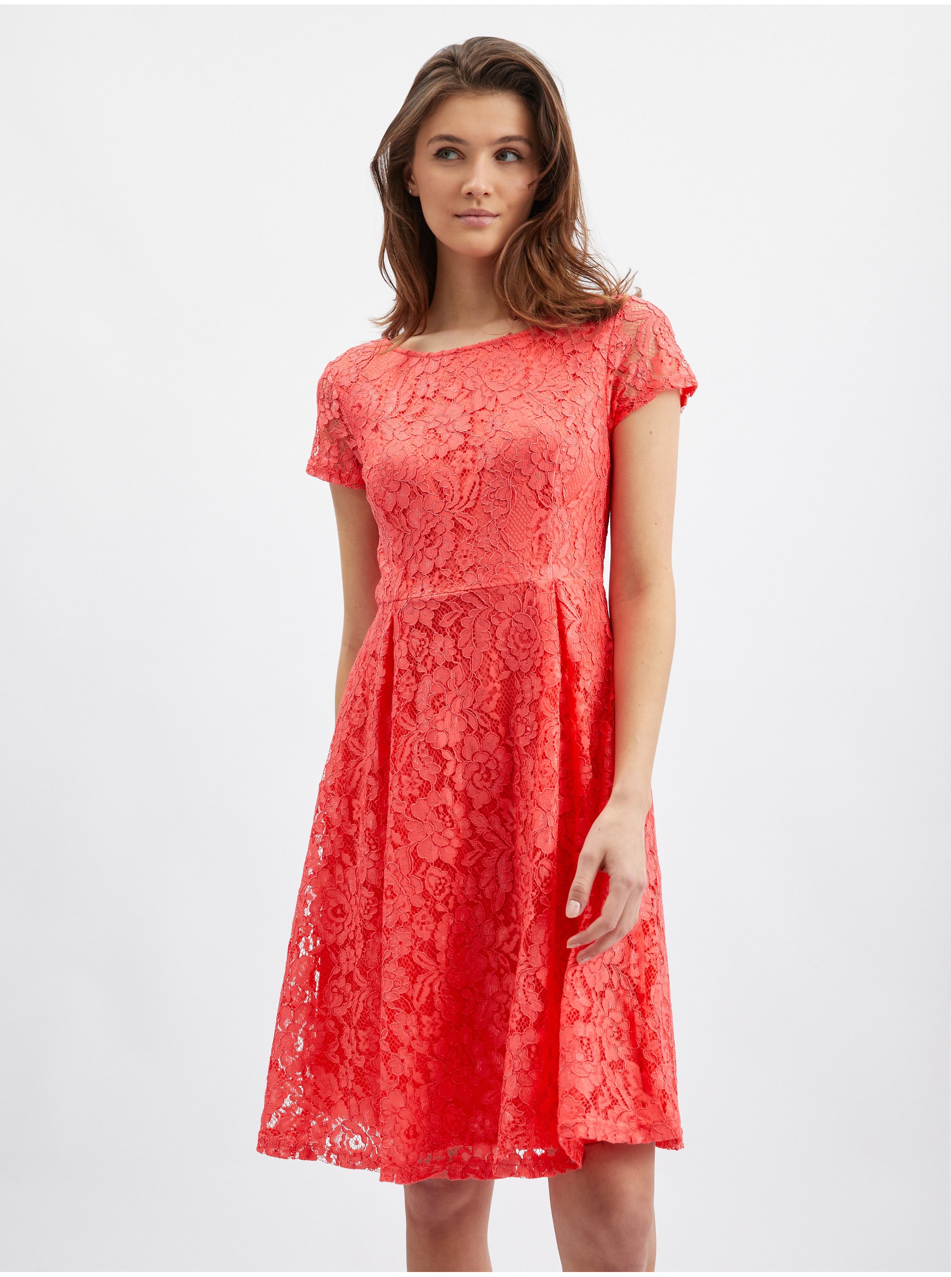 Levně Orsay Růžové dámské krajkované šaty - Dámské