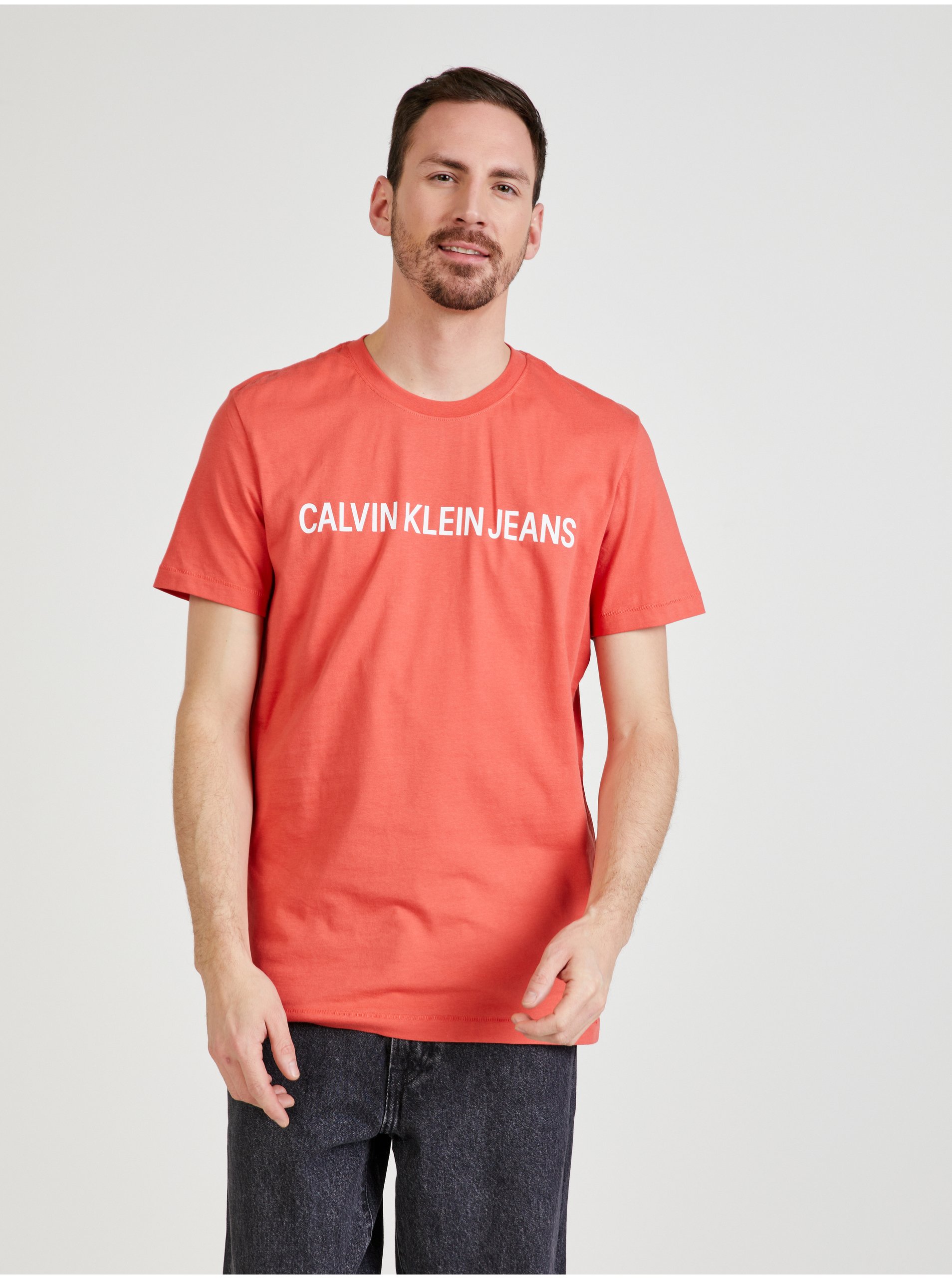 Men's Coral T-Shirt with Calvin Klein Jeans Print - Men's