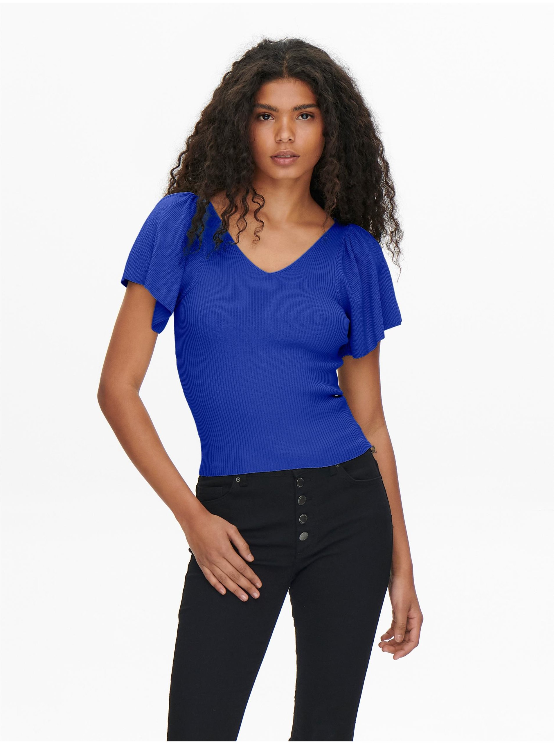 Dark Blue Women's Ribbed T-shirt ONLY Leelo - Women