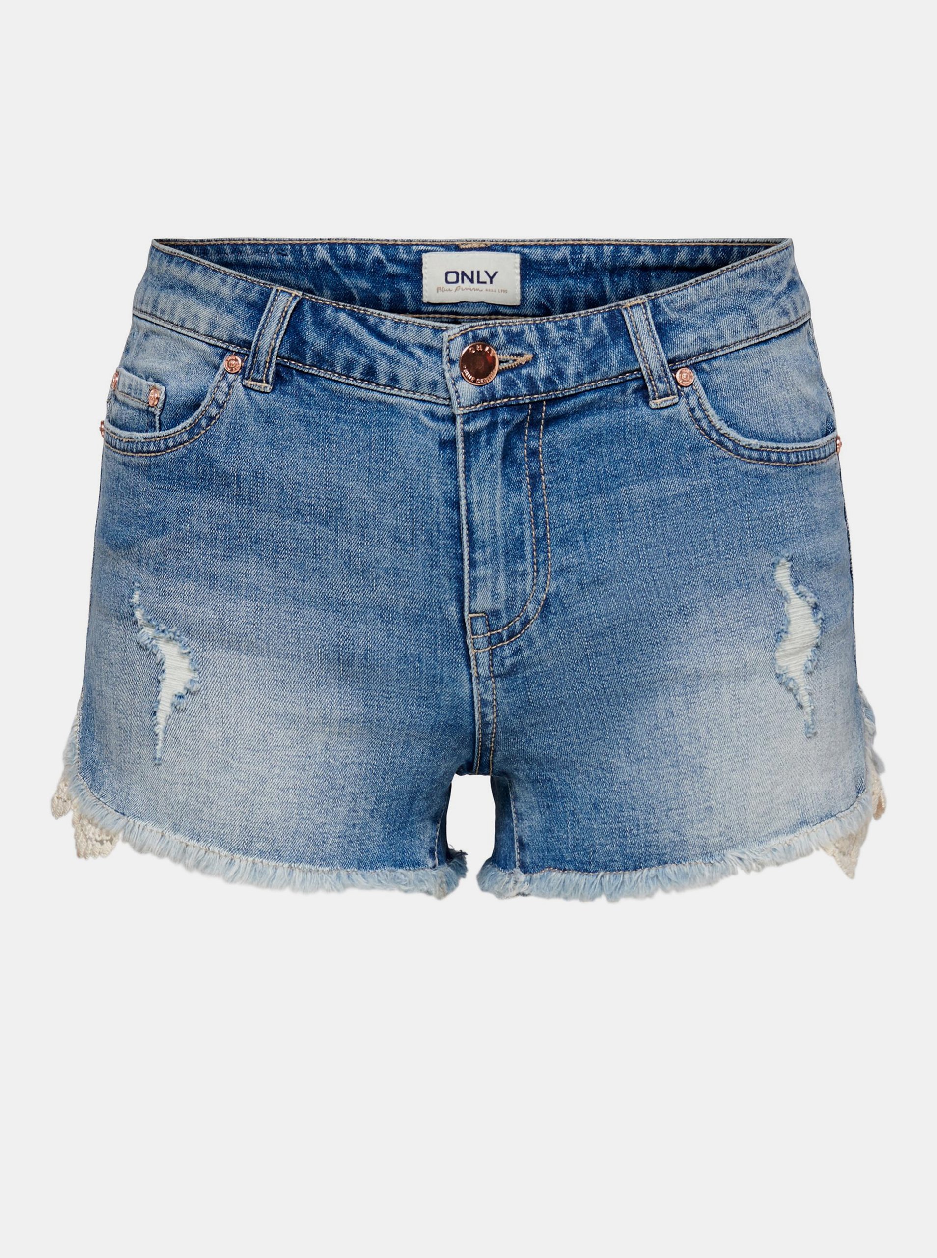 Blue Denim Shorts with Lace Details ONLY Carmen - Women